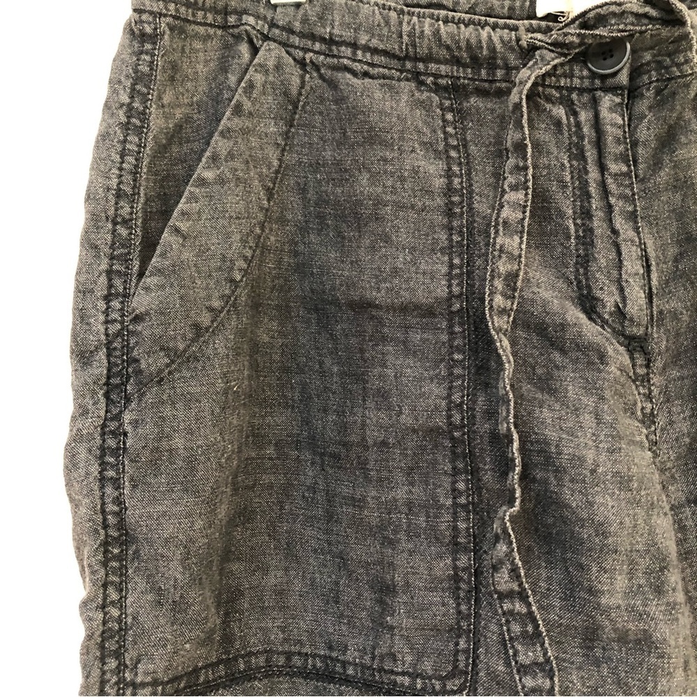 Eileen Fisher 100 linen wide leg crop drawstring pant w pockets indigo wash M - Picture 7 of 12